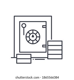 Icono de depósito de caja segura, ilustración lineal aislada, vector de línea delgada, signo de diseño web, símbolo de concepto de contorno con trazo editable sobre fondo blanco.