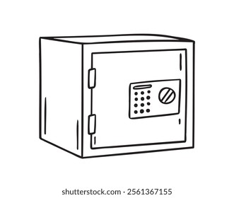 safe box doodle hand drawn icon. Outline drawing safe box line clipart symbol. Vector illustration