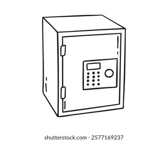 safe box doodle hand drawn icon. Outline drawing safe box line clipart symbol. Vector illustration