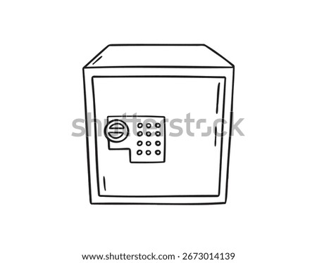 safe box doodle hand drawn icon. Outline drawing safe box line clipart symbol. Vector illustration