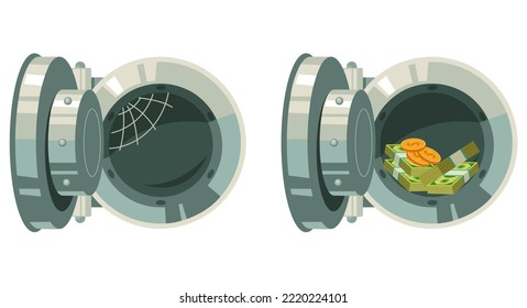 Safe box full of money and empty concept set. Vector graphic design illustration element