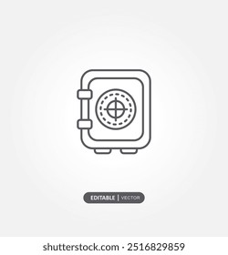 Diseño de icono de caja fuerte con fondo blanco ilustración de stock. Icono de caja fuerte del banco. icono de Vector de bloqueo. Diseño de signo plano seguro de dinero. Pictograma de símbolo de caja fuerte de dinero.
