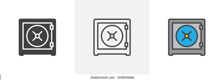 Safe box icon. Line, glyph and filled outline colorful version, Money safe outline and filled vector sign. Symbol, logo illustration. Different style icons set. Pixel perfect vector graphics
