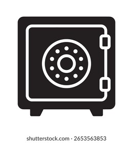 Safe-Box-Symbol für die Sicherheit und Lagerung von wertvollen Gegenständen ein verschlossener Tresor für Geld Schmuck oder wichtige Dokument Schutz vor Diebstahl Vektor Solid Glyphe Symbol