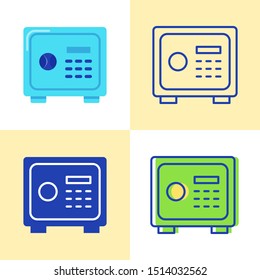 Safe box icon set in flat and line style. Money protection symbol. Vector illustration.