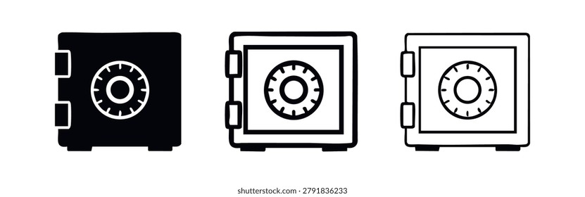 Safe box icon set. Security vault or money locker symbol with combination dial. Protection vector illustration.