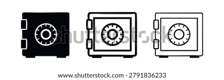 Safe box icon set. Security vault or money locker symbol with combination dial. Protection vector illustration.
