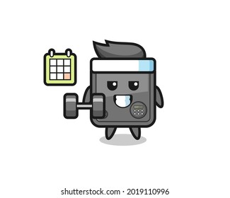caja segura caricatura de mascota que hace fitness con dumbbell , diseño de estilo lindo para camiseta, pegatina, elemento logotipo