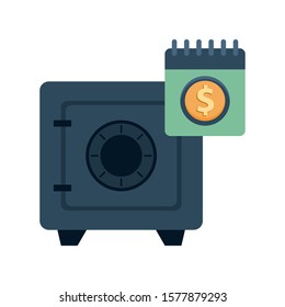 safe box money with calendar vector illustration design