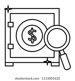 safe box money with magnifying glass