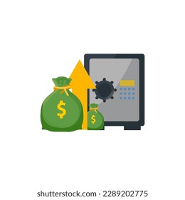 Safe box with money savings dollar coins banknotes. Cash protection concept. Flat. Vector illustration.