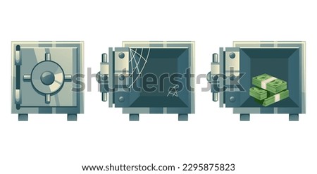 Safe box open full of money and empty bank security isolated set. Vector graphic design illustration
