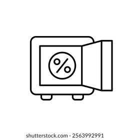 Safe box and percent symbol. Investment and financial account. Money deposit vault. Pixel perfect vector icon