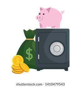 safe box with piggy and money
