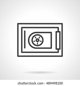 Safe box with round coded lock. Security equipment for deposited money in banks, protection of investments. Simple black line vector icon