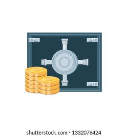 safe box security with coins pile