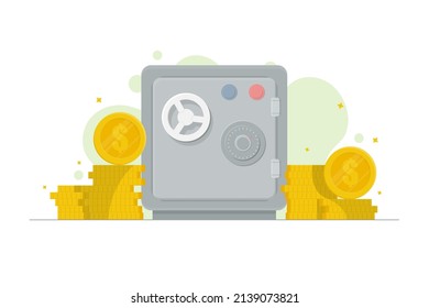 Safe box security metal with saving gold coins stack.