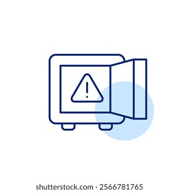 Safe box and security warning. Financial safety alert. Urgent actions in secure storage. Pixel perfect, editable stroke icon