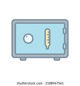 Safe box storage temperature icon with thermometer in colorful filled line style