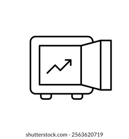 Safe box vault and arrow up. Investment growth. Financial wealth and stability. Pixel perfect vector icon