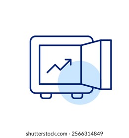 Safe box vault and arrow up. Investment growth. Financial wealth and stability. Pixel perfect, editable stroke icon