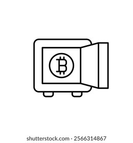 Safe box vault with bitcoin symbol. Security of digital wealth. Cryptocurrency investment. Pixel perfect vector icon