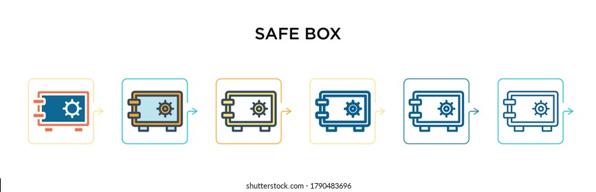 Safe box vector icon in 6 different modern styles. Black, two colored safe box icons designed in filled, outline, line and stroke style. Vector illustration can be used for web, mobile, ui