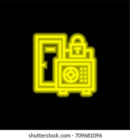 Safe box yellow glowing neon ui ux icon. Glowing sign logo vector