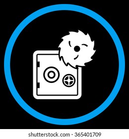 Safe Breaking vector icon. Style is bicolor flat circled symbol, blue and white colors, rounded angles, black background.