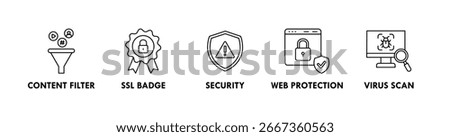 Safe Browsing banner web icon illustration concept with icon of content filter, SSL badge, security, web protection, and virus scan