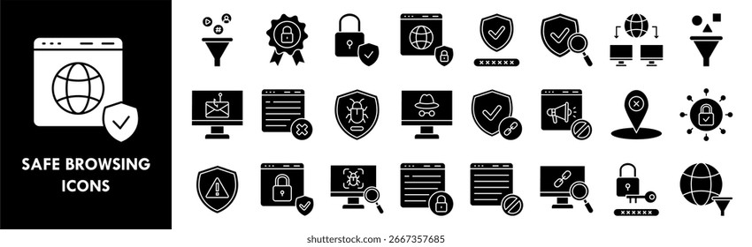 Conjunto de coleções de ícones de Navegação Segura. Contendo segurança de design, Internet, navegação, senha, privacidade, proteção