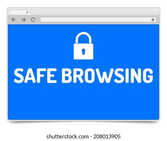 Safe browsing - opened internet browser window on white background with shadow. Isolated browser template.