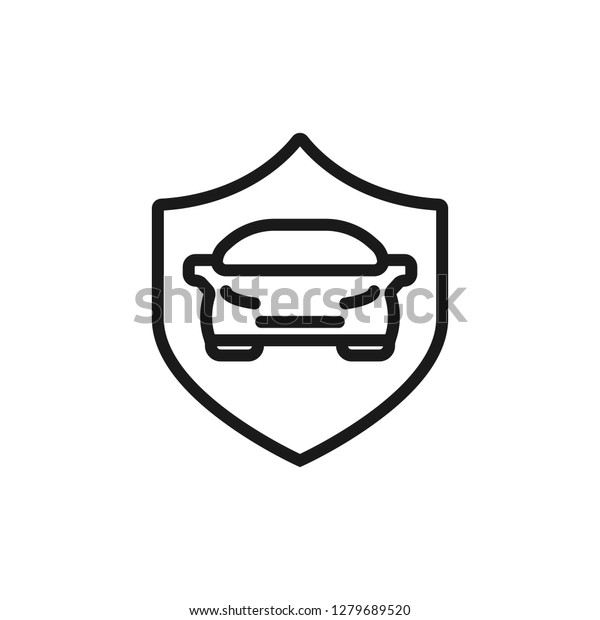 Safe Car Shield. Flat Vector Icon. linear gray\
symbol on white\
background