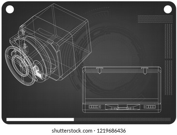 Safe and case on a black background. Drawing