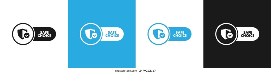 Safe choice sign. High quality product with guarantee. Check mark approval symbol with a shield. Safe choice sticker, label or symbol. Vector