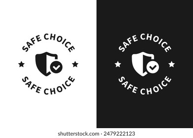 Safe Choice-Zeichen, Aufkleber oder Etikett. Genehmigte Zeichen mit Häkchen und einem Schild. Sicheres Auswahlsymbol. Hochwertiges Produkt.