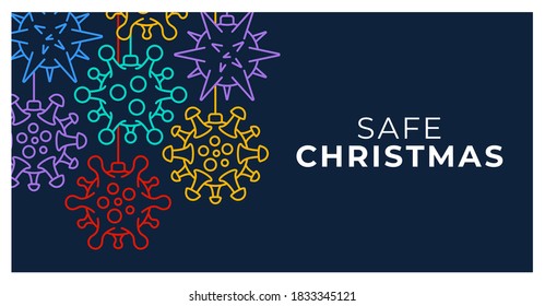 Safe Christmas coronavirus ball banner. Christmas events and holidays during a pandemic Vector illustration. Covid-19 prevention