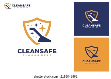 Safe cleaning with shield logo vector. Cleaning service business logo template design concept.
