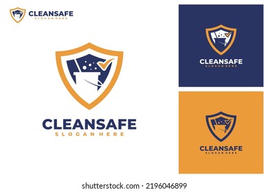 Safe cleaning with shield logo vector. Cleaning service business logo template design concept.