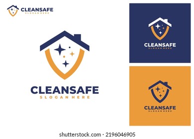 Safe cleaning with shield logo vector. Cleaning service business logo template design concept.