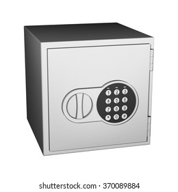 Safe with a closed door and a digital combination lock with handle isolated on white background.