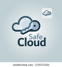 Safe Cloud logo or icon design concept. Outline cloud and key elements 
