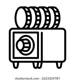 Safe and Coins Line Icon Representing Secure Banking, Finance, and Investment Protection