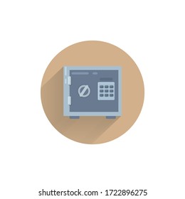 Sicheres, farbenfrohes Flachsymbol mit langem Schatten. Geld-Safe-Wohnung-Symbol