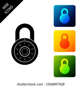 Safe combination lock wheel icon isolated on white background. Combination Padlock. Protection concept. Password sign. Set icons colorful square buttons. Vector Illustration