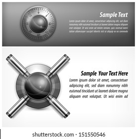 Safe combination lock wheel and text, vector illustration 