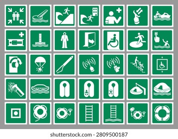 Safe condition signs—which indicate safe areas, escape routes, or safety equipment. These include emergency exit signs, first aid points, and assembly points. In contrast, hazard warning signs (cautions) use a yellow triangle with a black border and symbol.