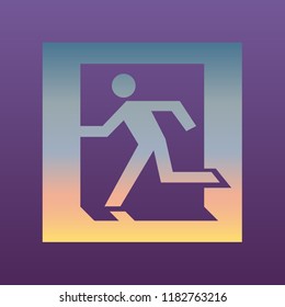 Safe condition sign. Emergency exit. Vector. Evening gradient icon at violet background.