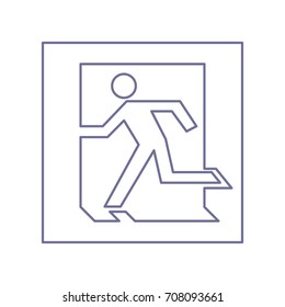 Safe condition sign. Emergency exit. Vector. Violet linear icon on white background. Isolated.