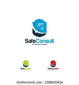 Safe Consult Logo designs concept vector, Protect Discuss logo template symbol, Conversation logo symbol, Shield Icon template